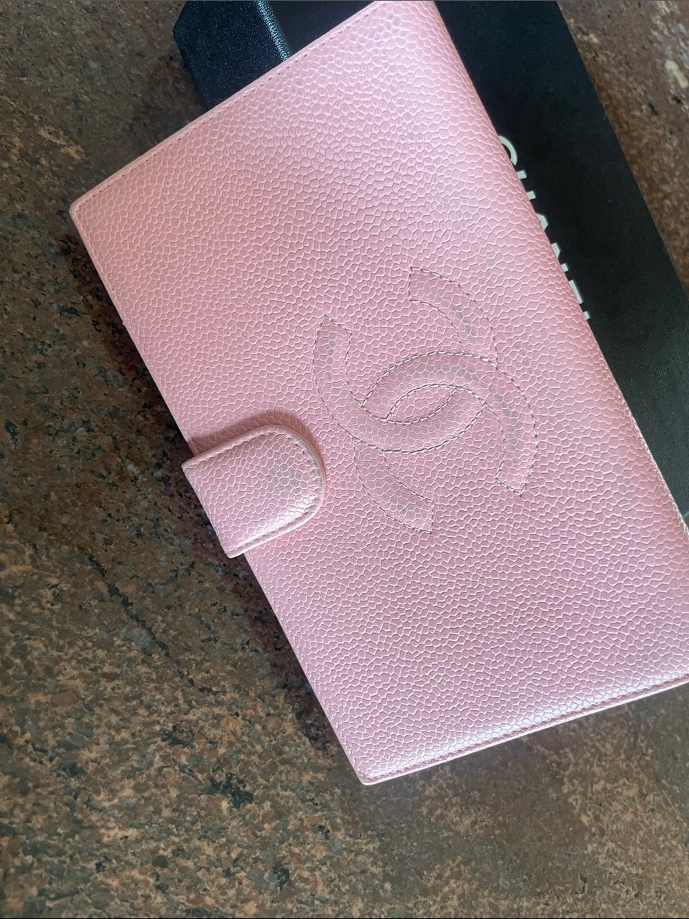 CHANEL Pink Caviar Leather wallet  with Stitched CC